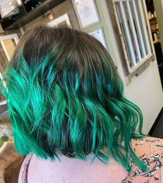 Textured teal bob hair color