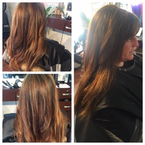 Documented salon color transformation shown in multiple before and after views