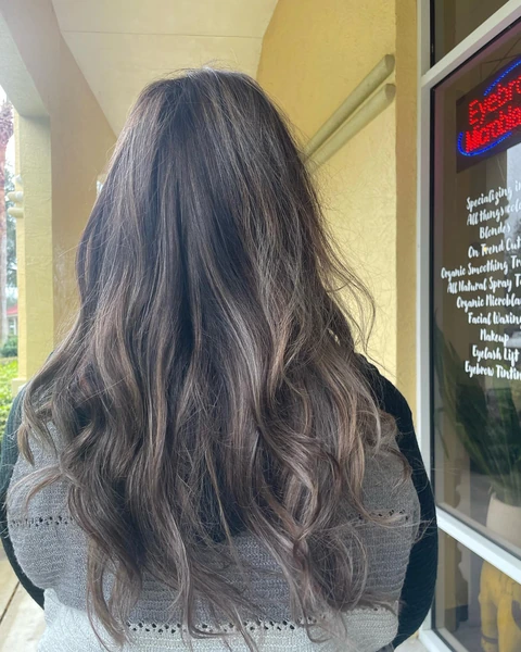 Dimensional brunette salon result photographed from the back